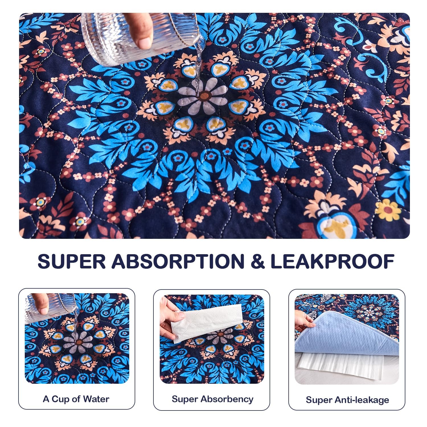 Qeils Reusable Puppy Pads, Washable Pee 18″*24″(Pack of 2), Blue Medallion