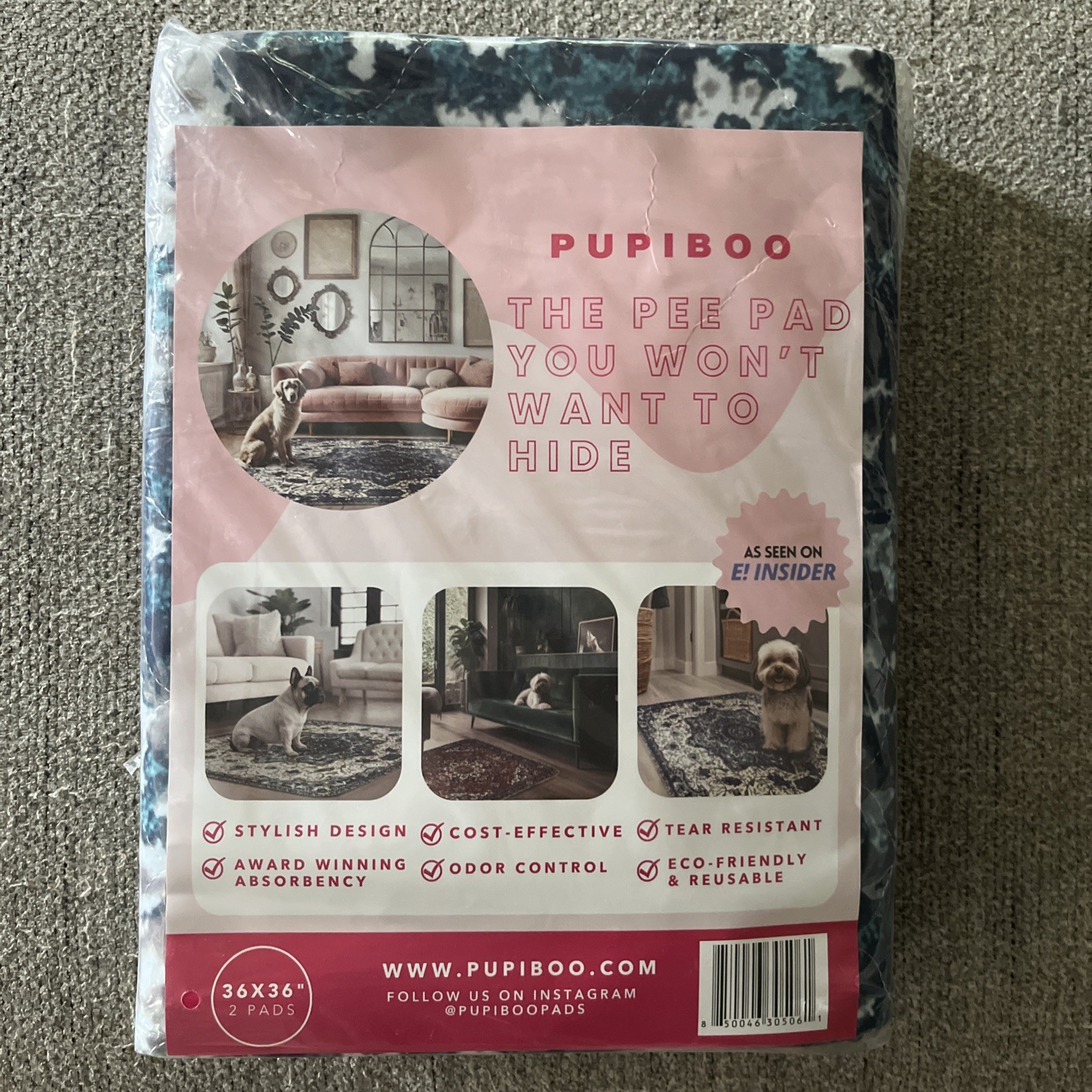 PUPIBOO Washable Pee Pads for Dogs Puppies 36” x 36”(2 Pads), Blue Medallion