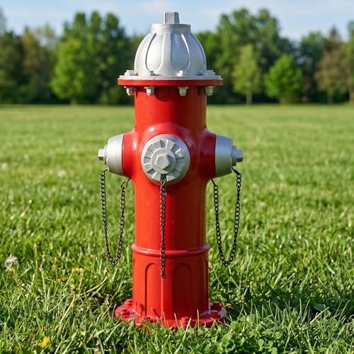 Elenon Garden Fire Hydrant Outdoor Statue Decorative for Dog to Peed Silver Red