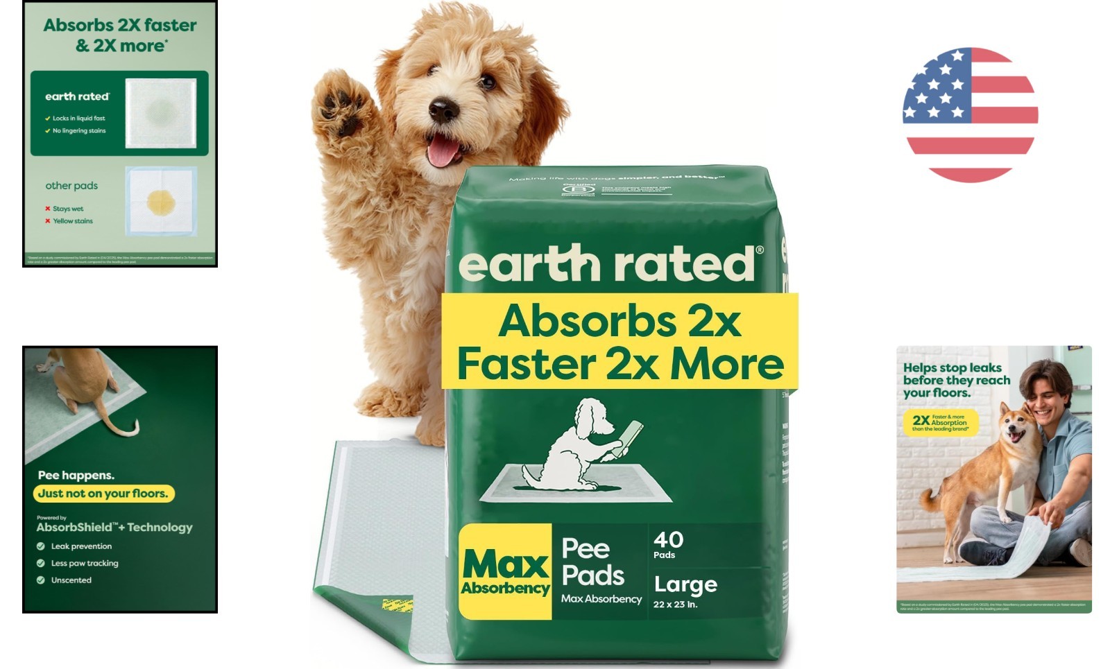 Eco-Friendly Puppy Pads – Max Absorbency, Leak Prevention, 40 Count, 22” x 23”