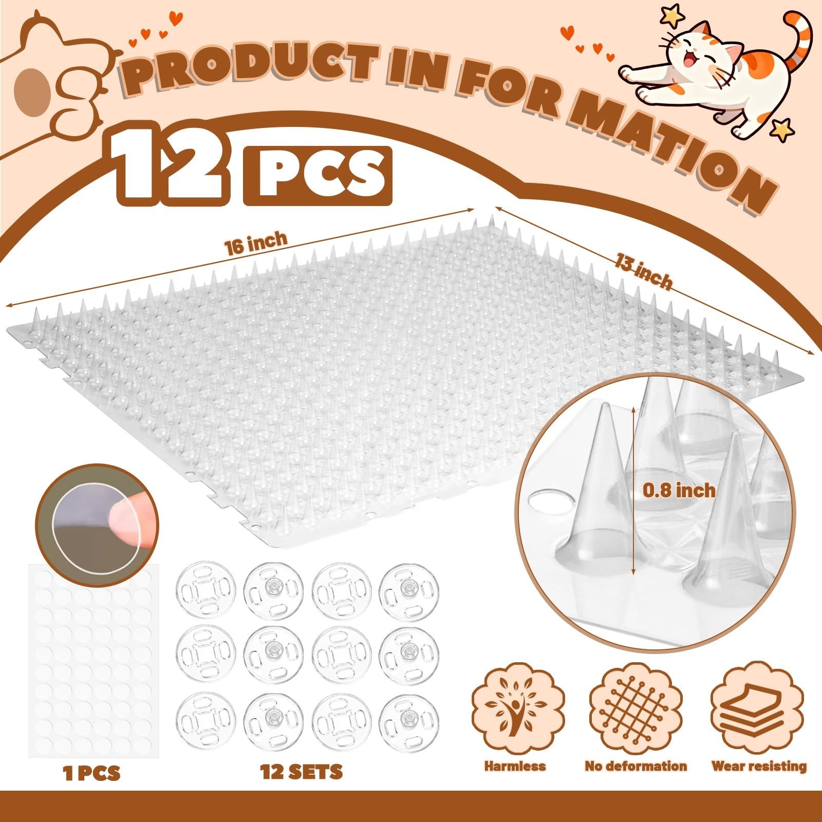 12 Pack Cat Repellent Scat Mat 16″x13″ – Spiked Pet Deterrent Training Mats for