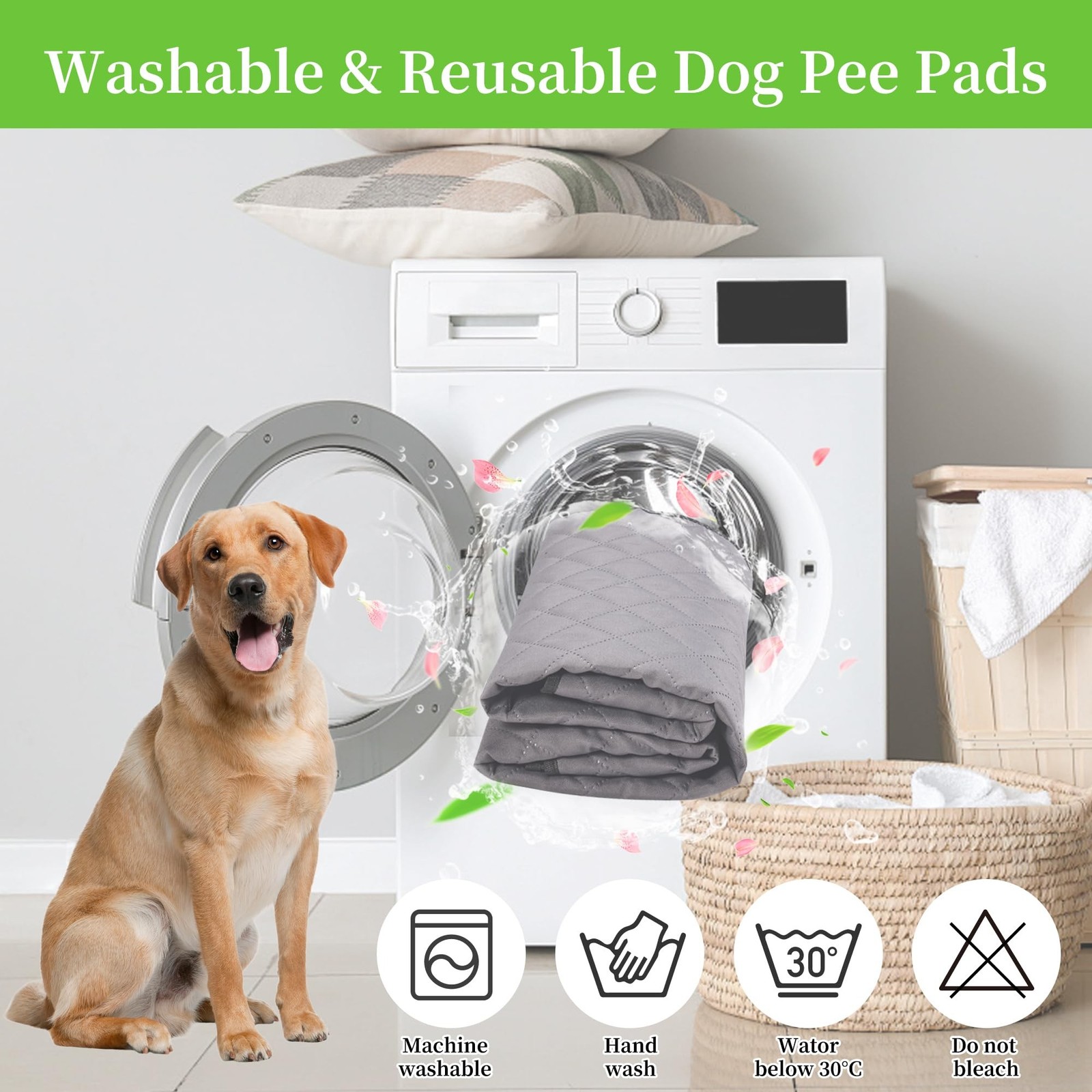 Washable Pee Pads for Dogs, 56″X 56″ Pet Playpen Mat Square Absorbent Dog Pad…