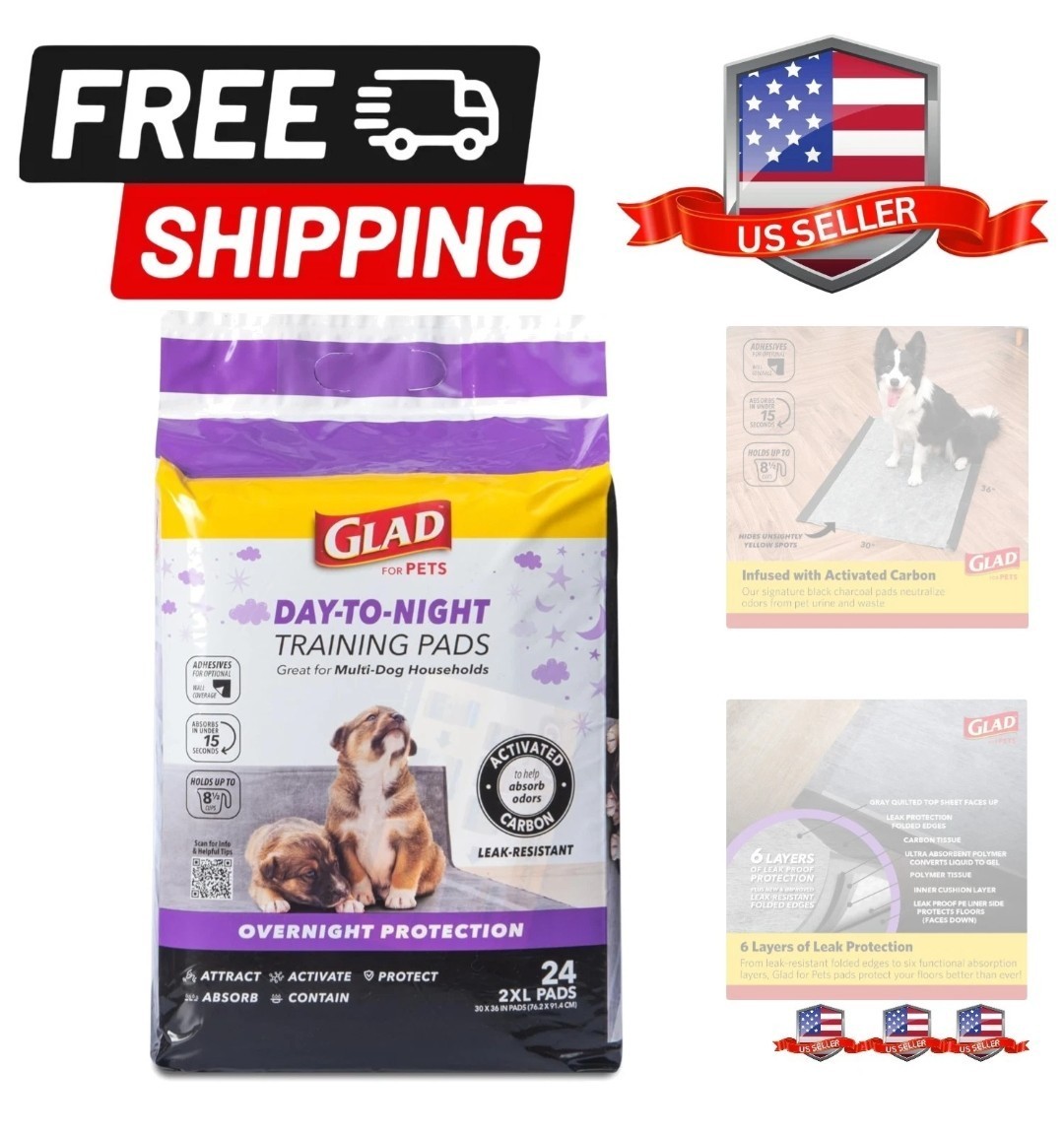 Glad For Pets Day to Night Activated Carbon Puppy Training Crate Whelp Pads Dogs