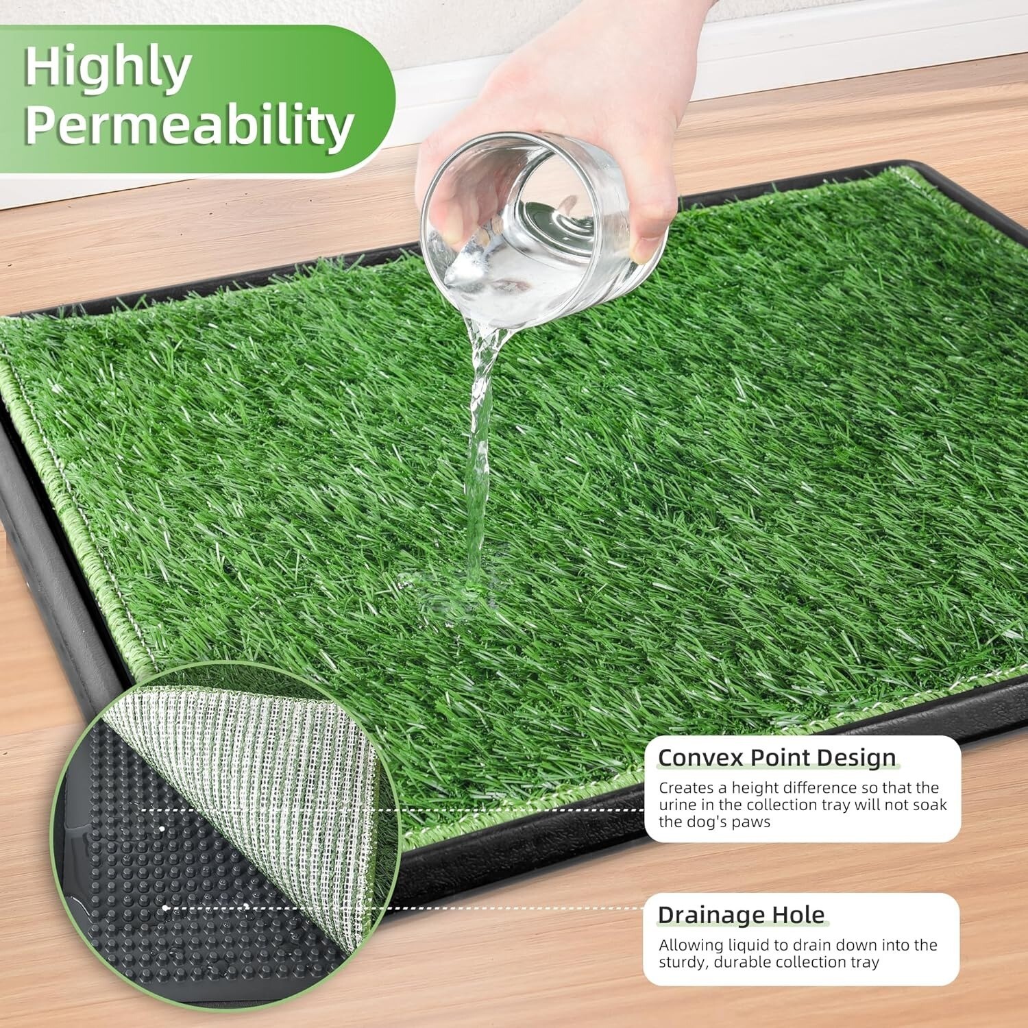 25×20″ Dog Grass Potty Pad with Tray – Indoor Outdoor Puppy Training Litter Box