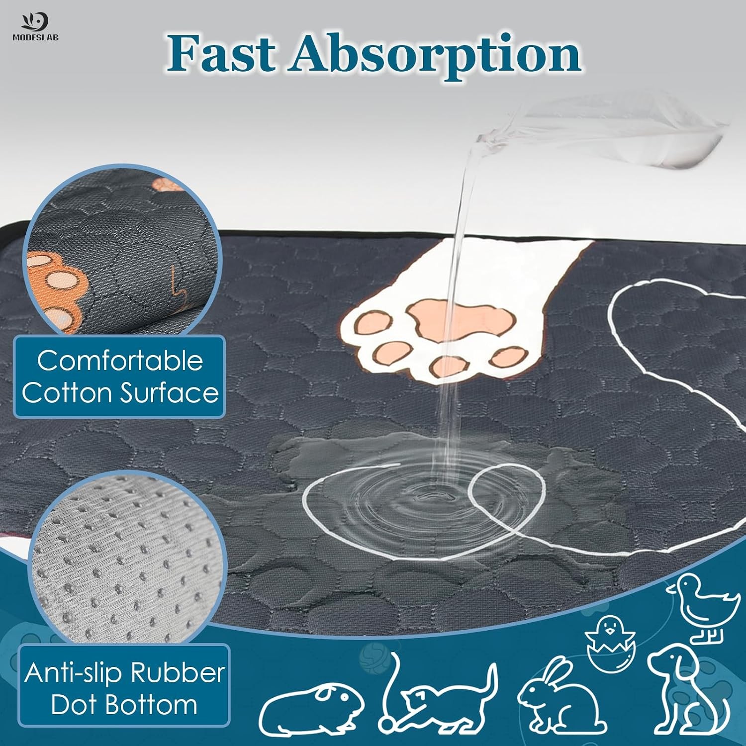 2-Pack Guinea Pig Cage Liner Washable, 24in x 47in Ultra-Absorbent Guinea Pig Be