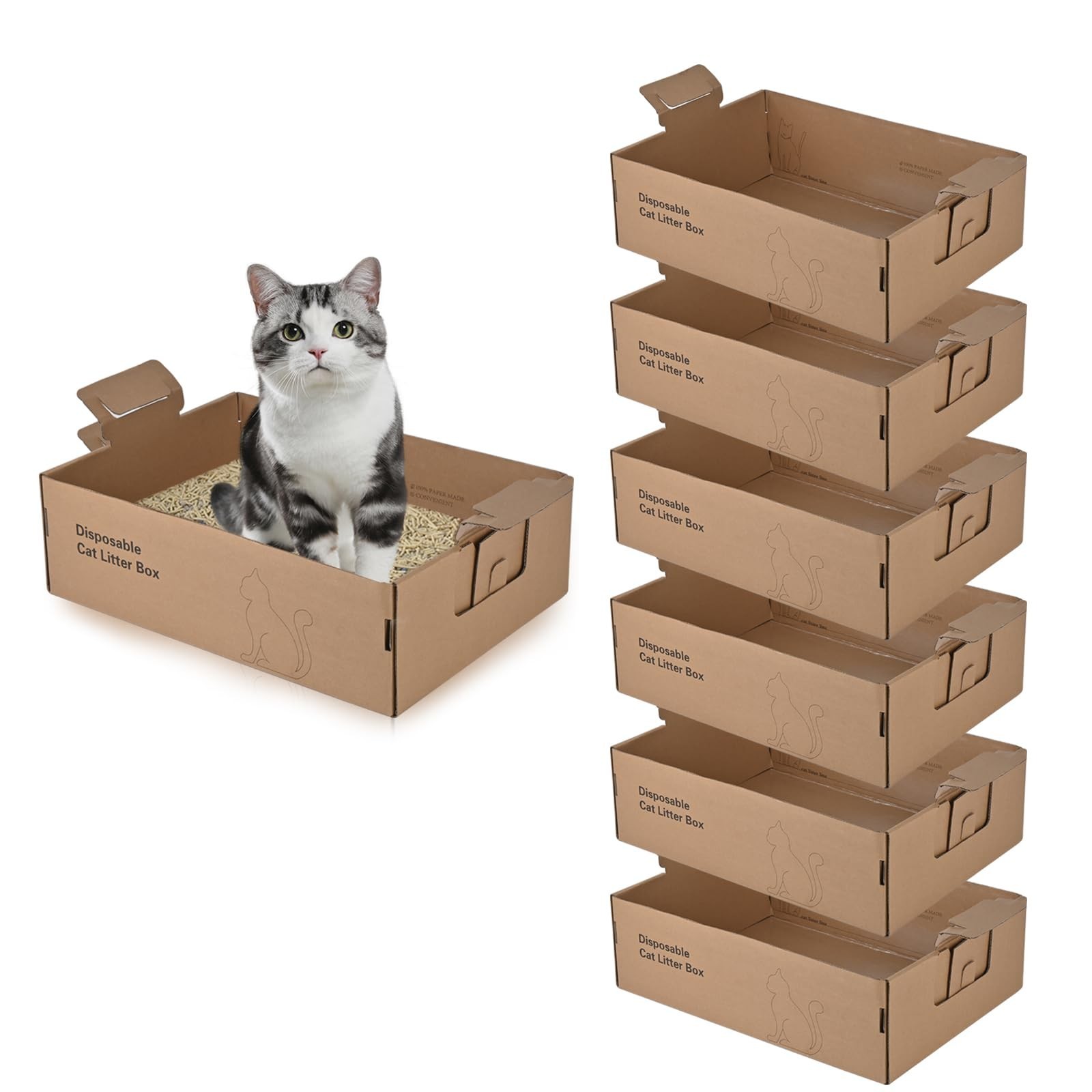 6 Pack Disposable Litter Boxes for Cats, 17.4″ x 12.3″ x5.4″ Large Cardboard …