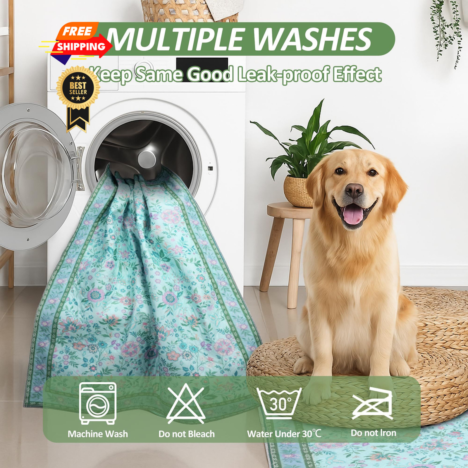 Baodan Pee Pads for Dogs Washable 48″x48″, Extra 48*48 Inch(Pack of 2), Green
