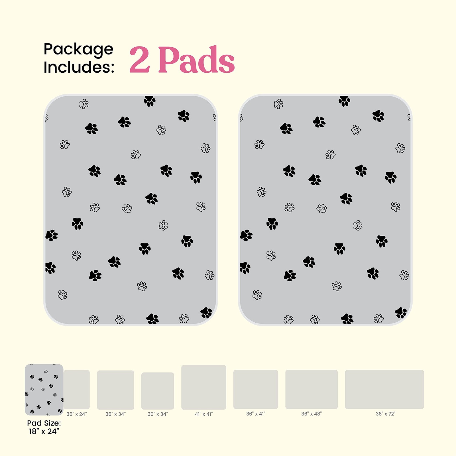 Super Absorbent Washable Pee Pads for Dogs – 2-Pack Superior 18×24, Gray
