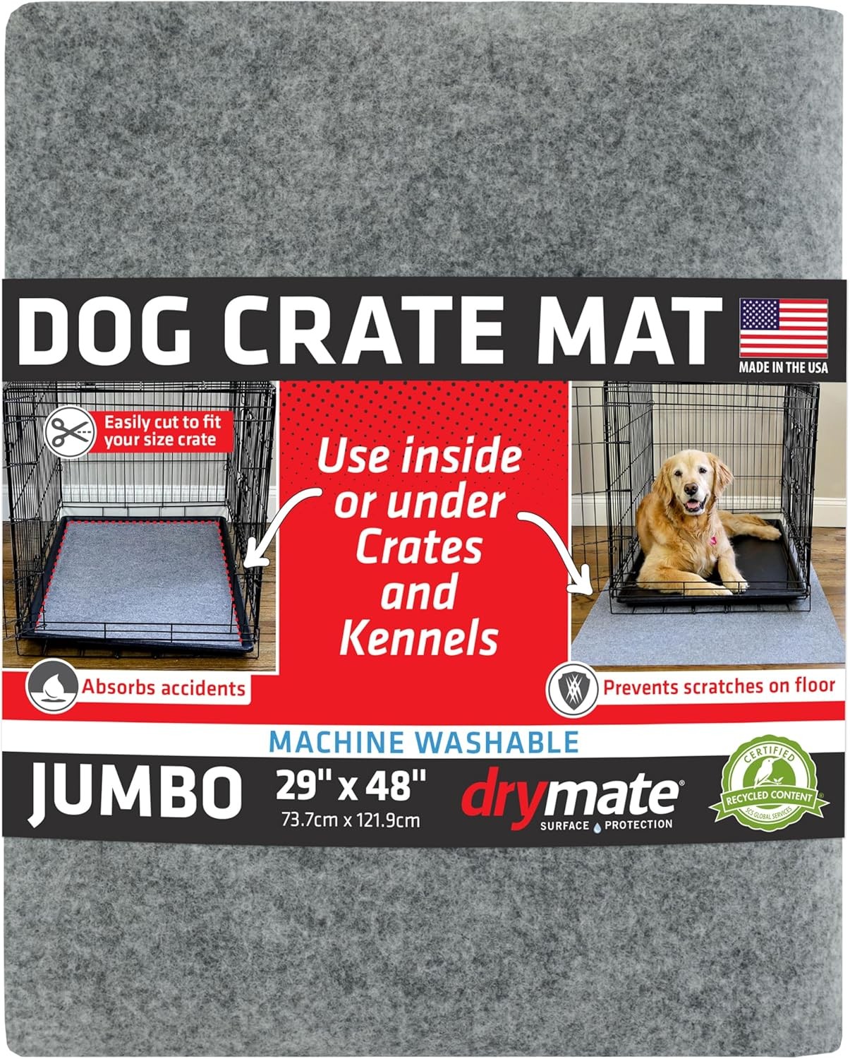 Drymate Dog Crate Mat Liner, Absorbs Urine, Waterproof, Non-Slip, Washable Puppy