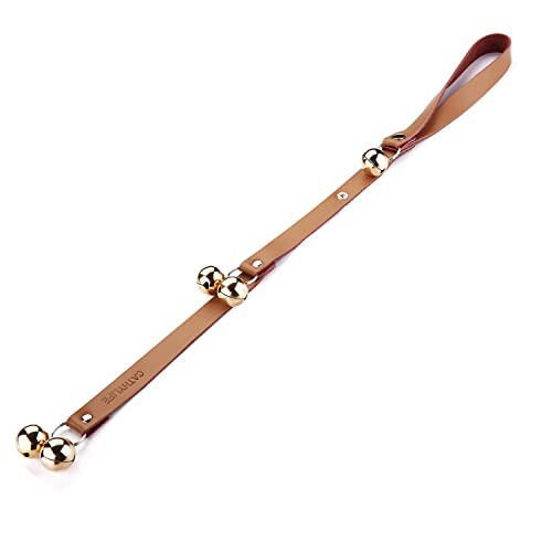 Leather Dog Doorbells for Door Knob, Adjustable Brown Leather Golden Bells