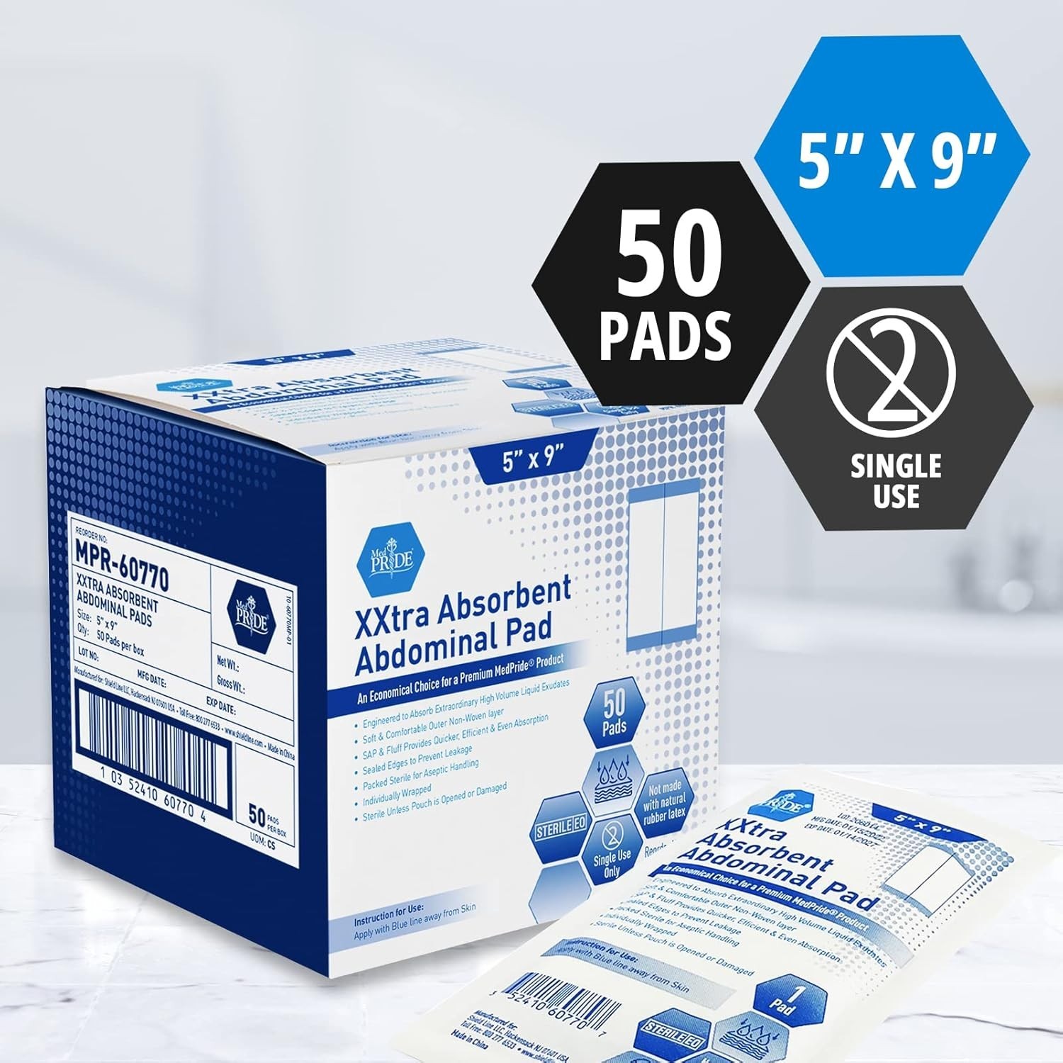 Ultra-Absorbent 5”x9” Sterile ABD Pads – 50 Individually Wrapped Wound Dressings
