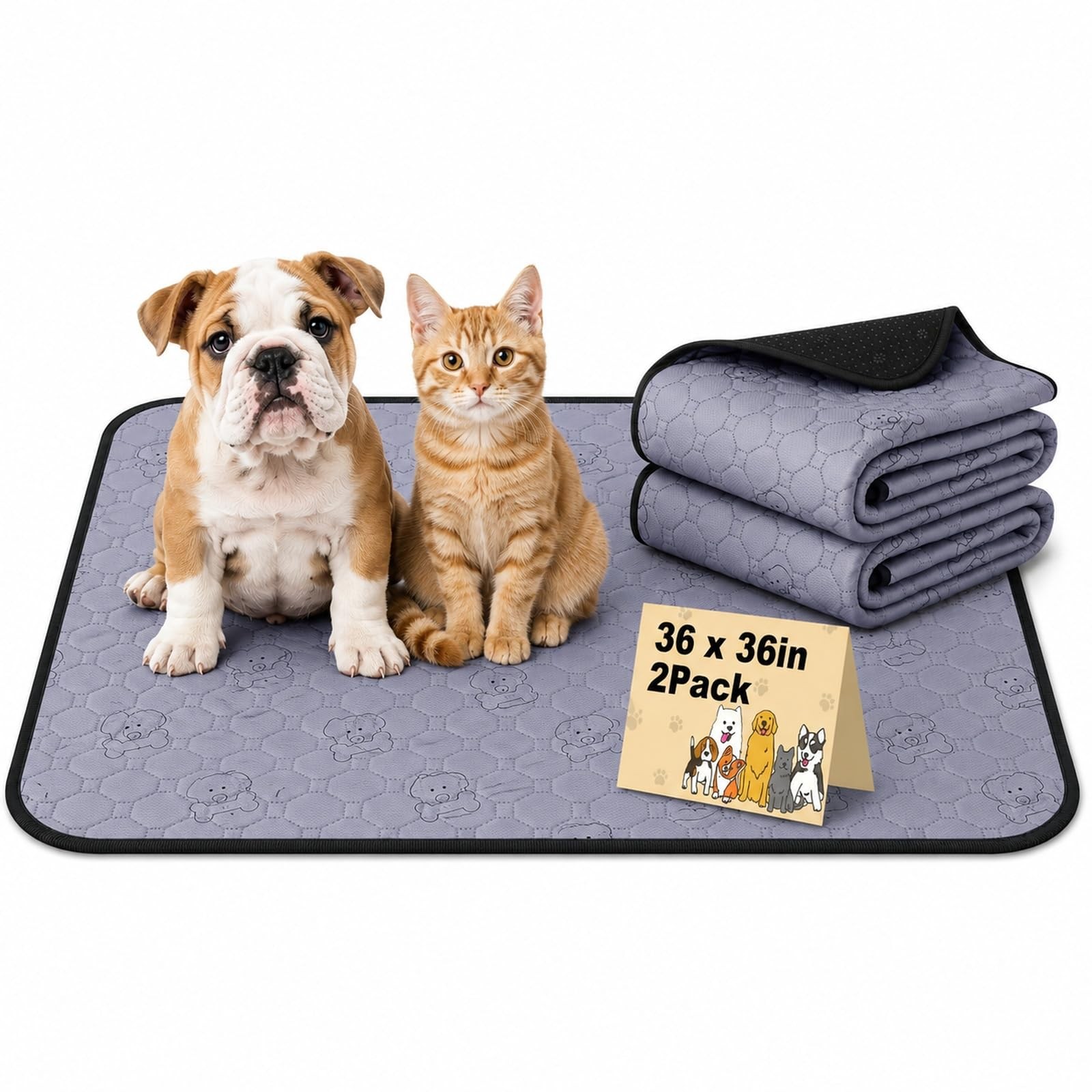 Fomeiodo Washable Pee Pads Gray 36″x36″ 2 Pack