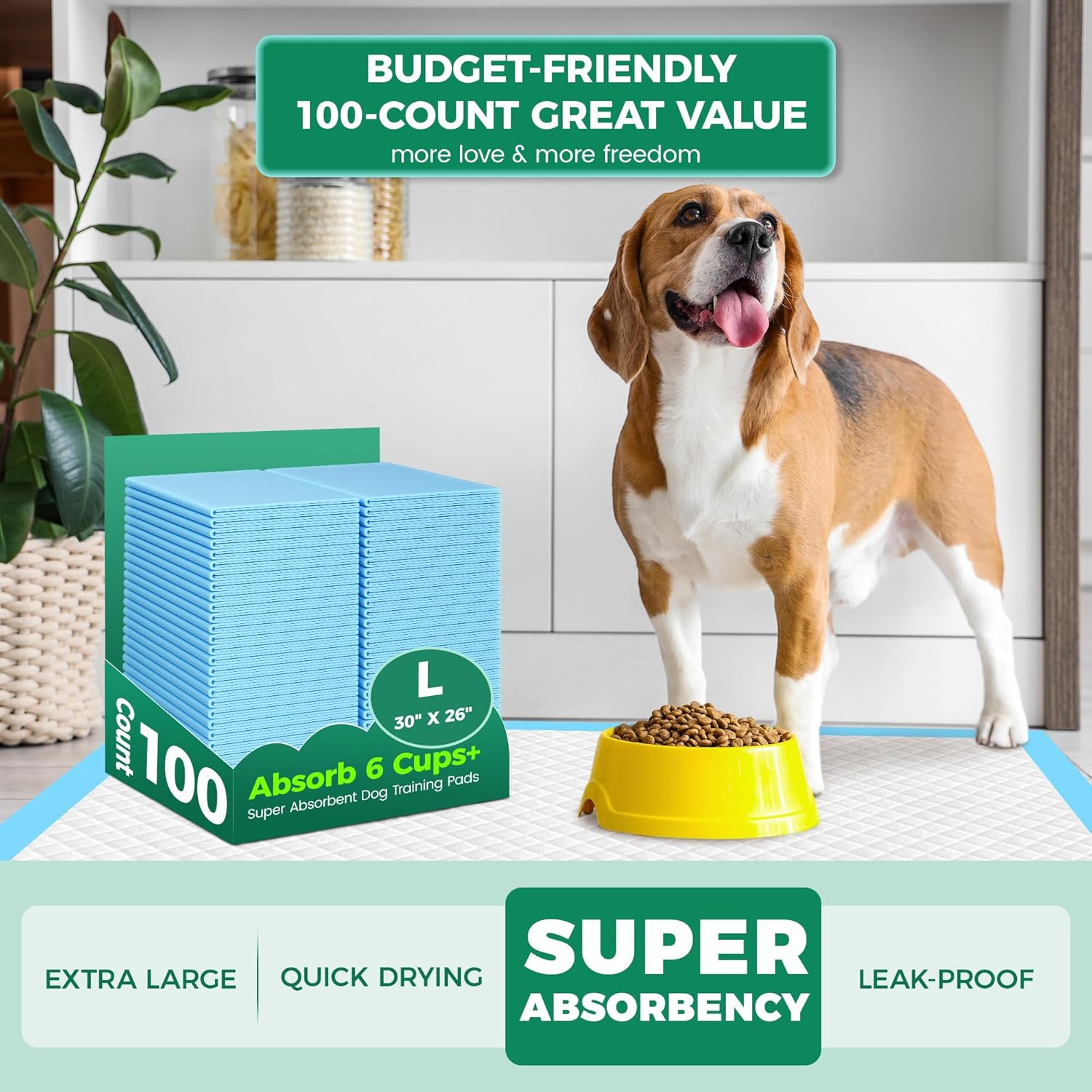 Large Puppy Pads 30″ X 26″ 100 Count Disposable Dog Pee Pads Leak-Proof, Large P