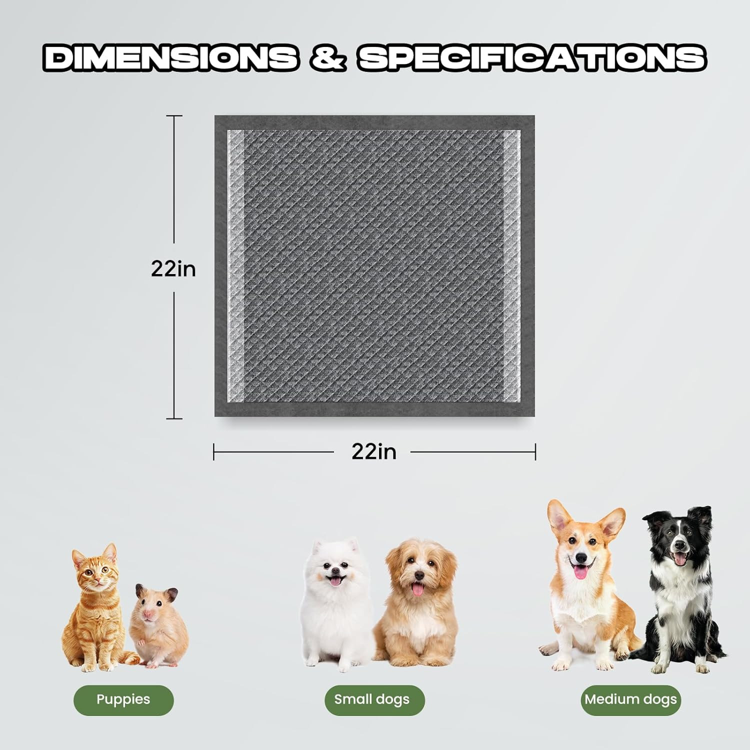 Charcoal Puppy Pads 100 Counts,22″X22″ Dog Pee Pads Small Disposable Activated C
