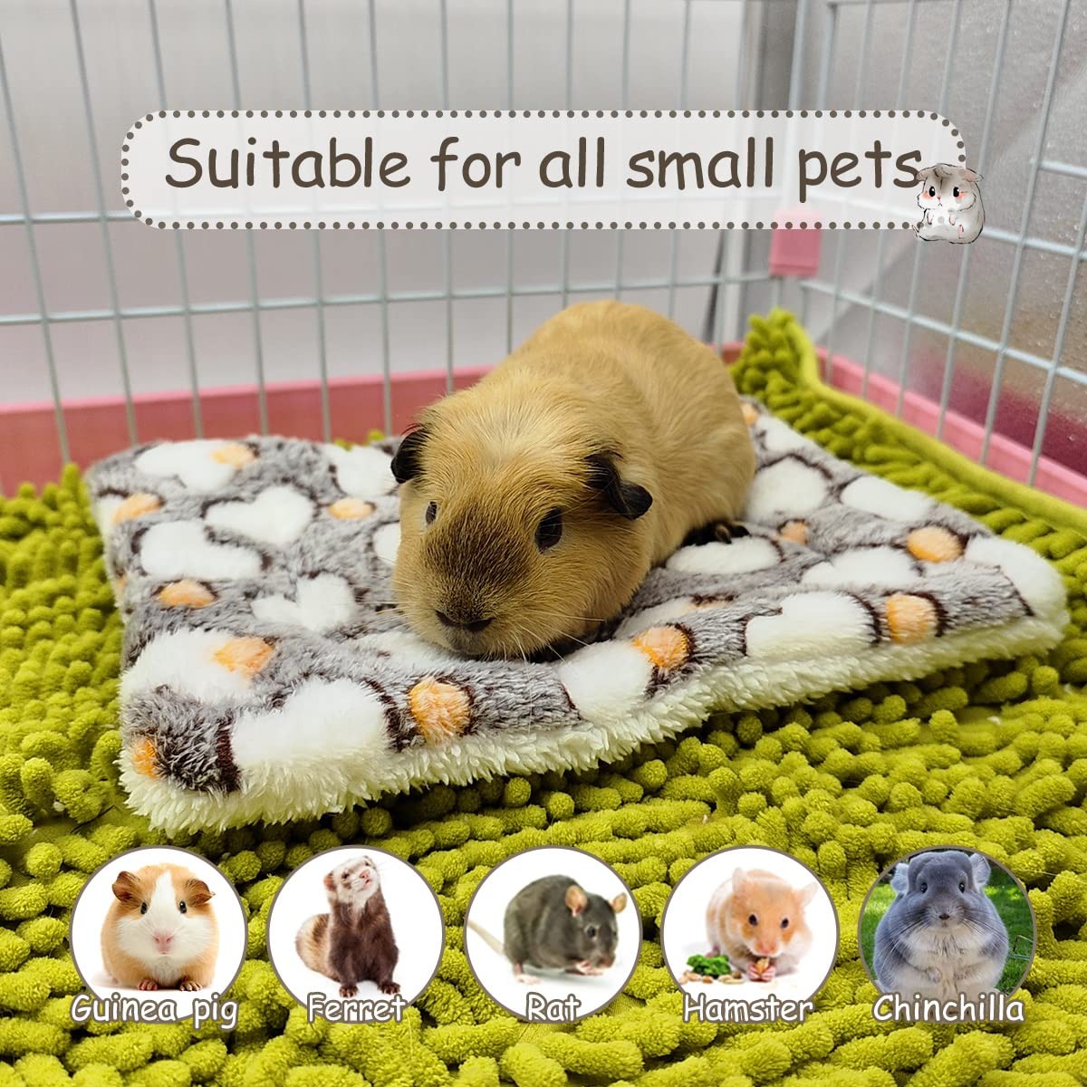 EAEDMY 4 Pieces Guinea Pig Bunny Comfortable Bed 11.8″x9.1″, 1.Hearts Pattern