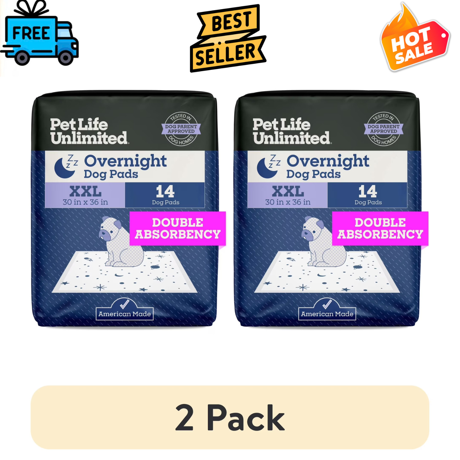 (2pack) Pet Life Unlimited Dog Pads XXL 14Ct Smart Print Overnight Training Pads