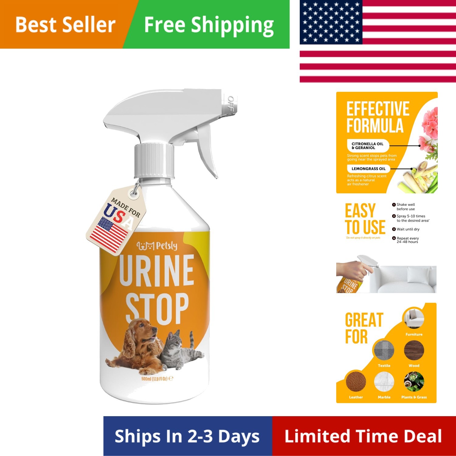 Potty Training Spray for Dogs Cats -17oz- Non-Staining, Indoor & Outdoor – Tr…