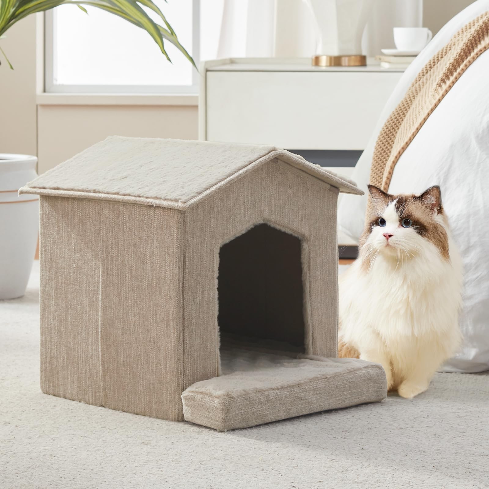 Cat Beds for Indoor Cats,Cat Houses,Cat Cave with Orthopedic Cushion,Foldable…