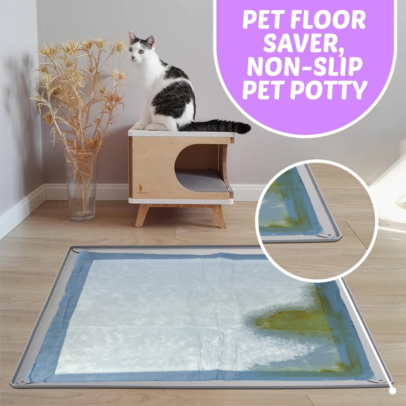 Dog Pee Pad Holder Tray for 30” x 36” Pads – Non-Spill, Easy Clean, Light Grey