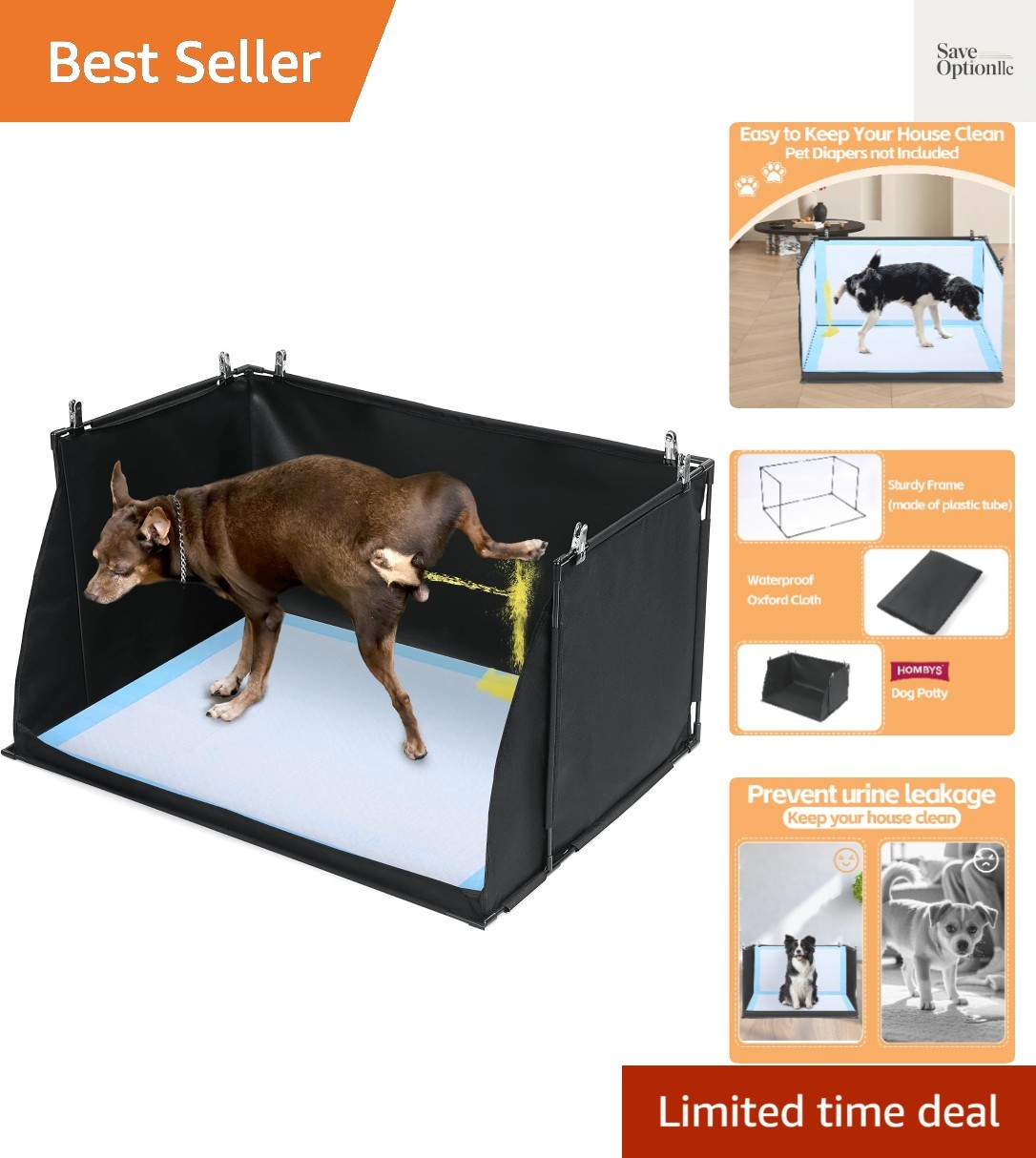 Spill-Proof Dog Potty Litter Box – Large Foldable Pet Pee Holder 33.8″L x 28″W