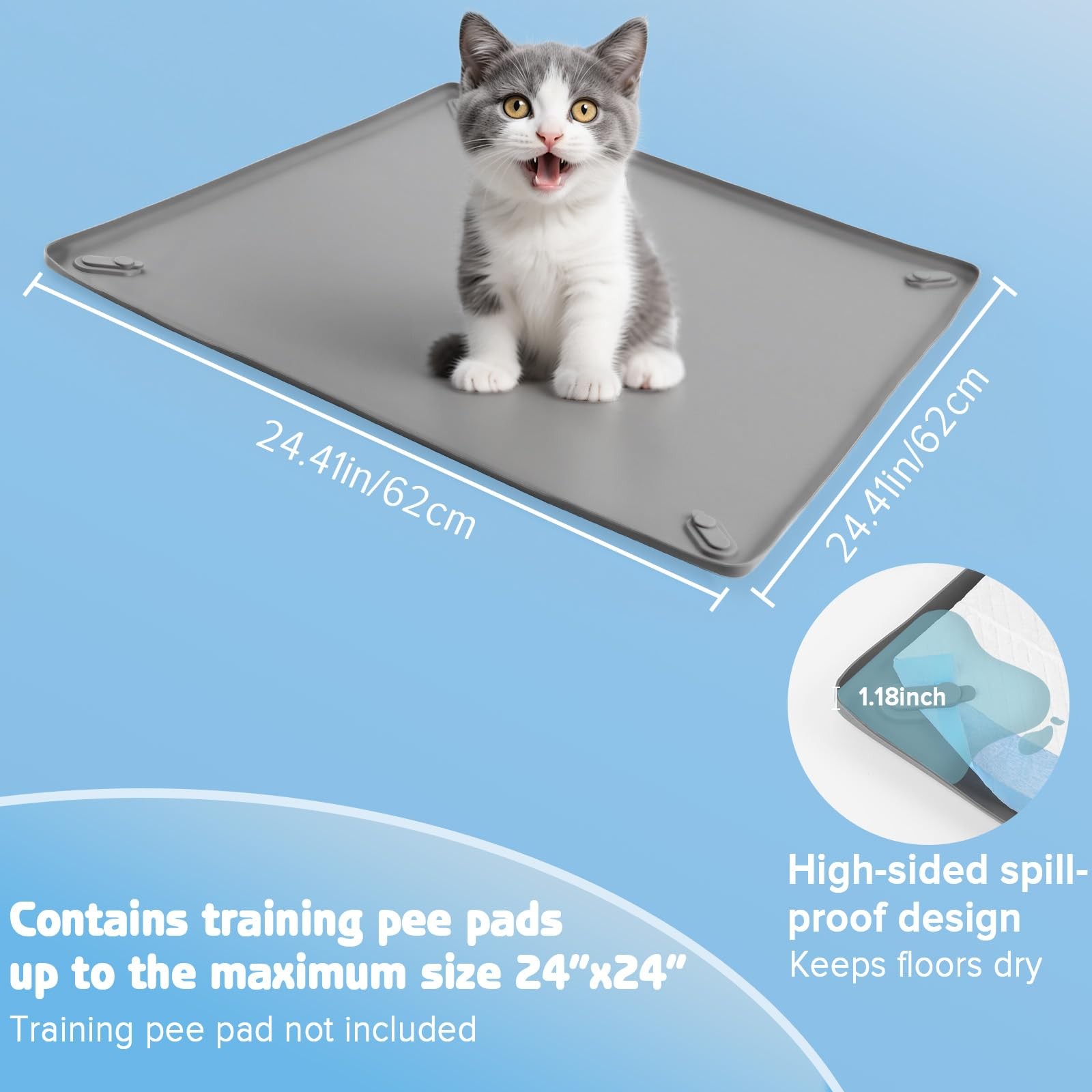 Pee Pad Holder for Dogs, 24″ x 24″ Non-Slip Silicone Dog Puppy Pad Holder, No…