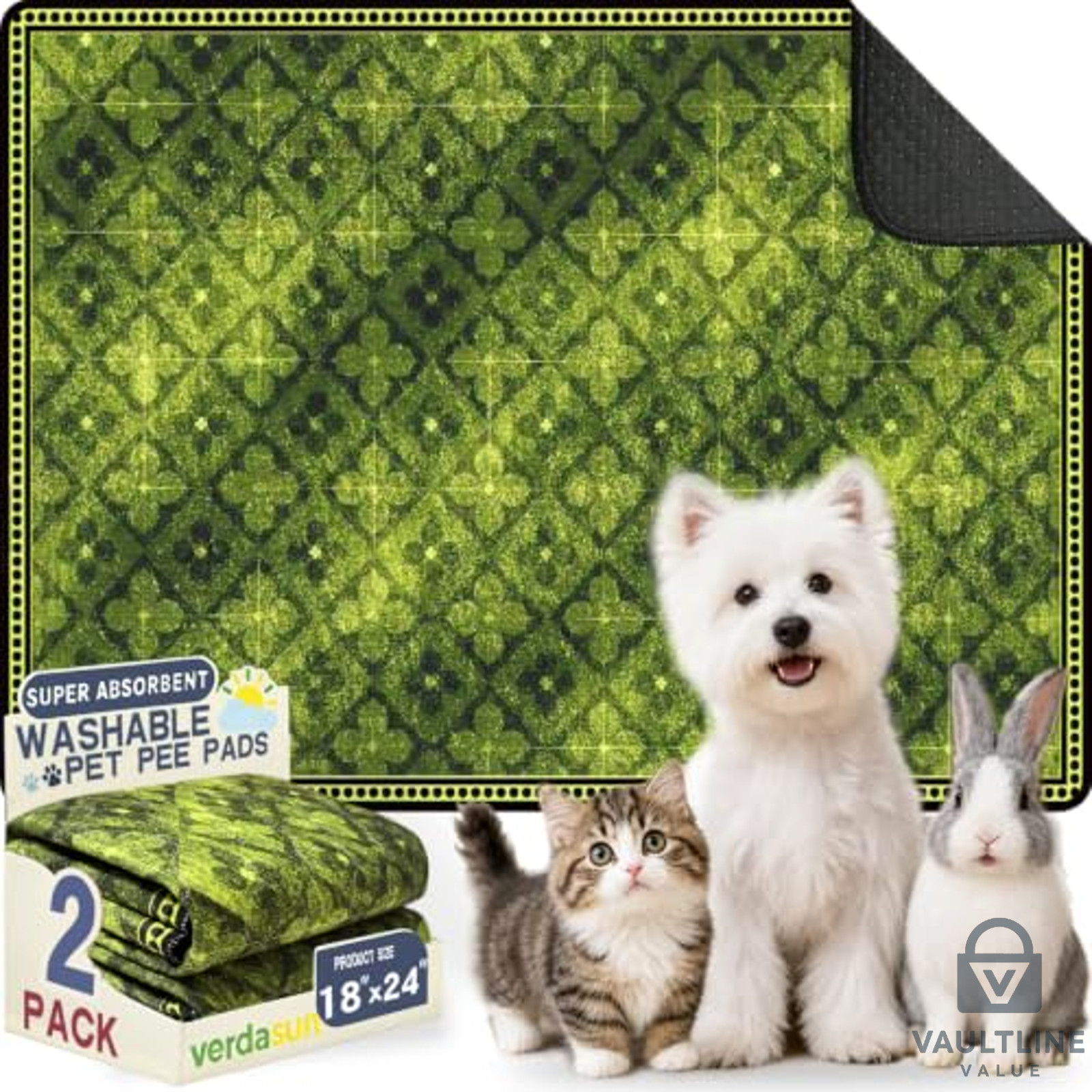 2 Pack 18×24 Inch Washable Puppy Training Pads – Waterproof Reusable Dog Mats