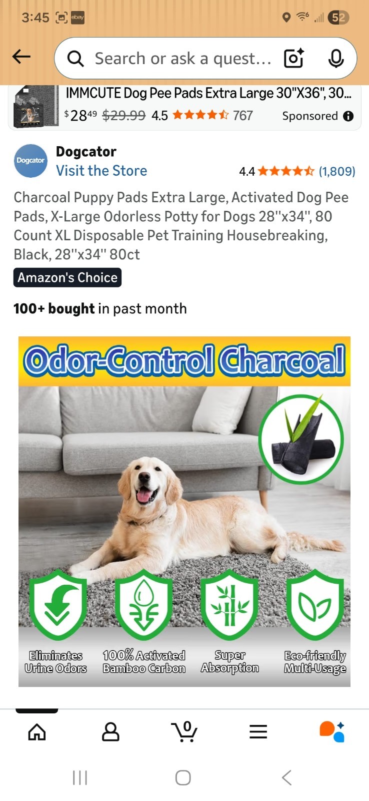 Puppy Pads Extra Large 28 x34 80 Count Charcoal Dogcator Activated X-Large Potty