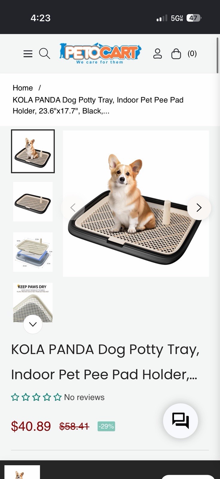 KOLA PANDA Dog Potty Tray Dog Toilet Pee Pad Holder with Tray