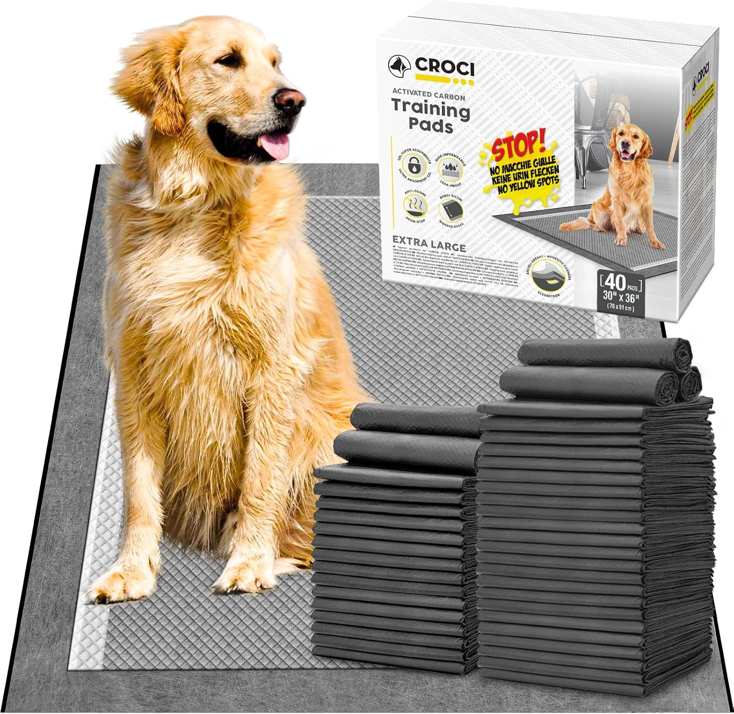XXL Charcoal Dog Potty Pads – Super Absorbent, Odor Control, Leak-Proof, 40 Coun