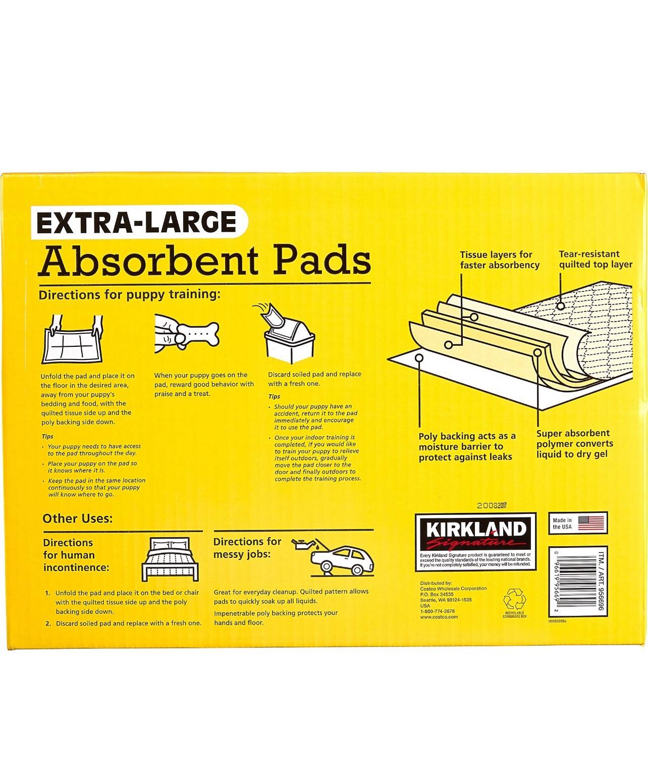 Kirkland Signature Extra-Large Absorbent Pads, 30 in L X 23 in W, 100-count