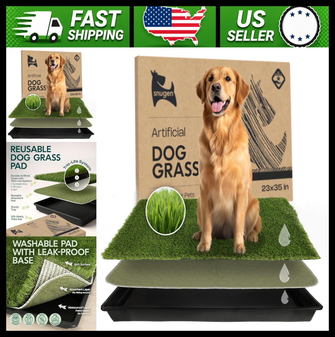 Dog Grass Pad with Tray 23x35in Artificial Turf Potty Training for Dogs