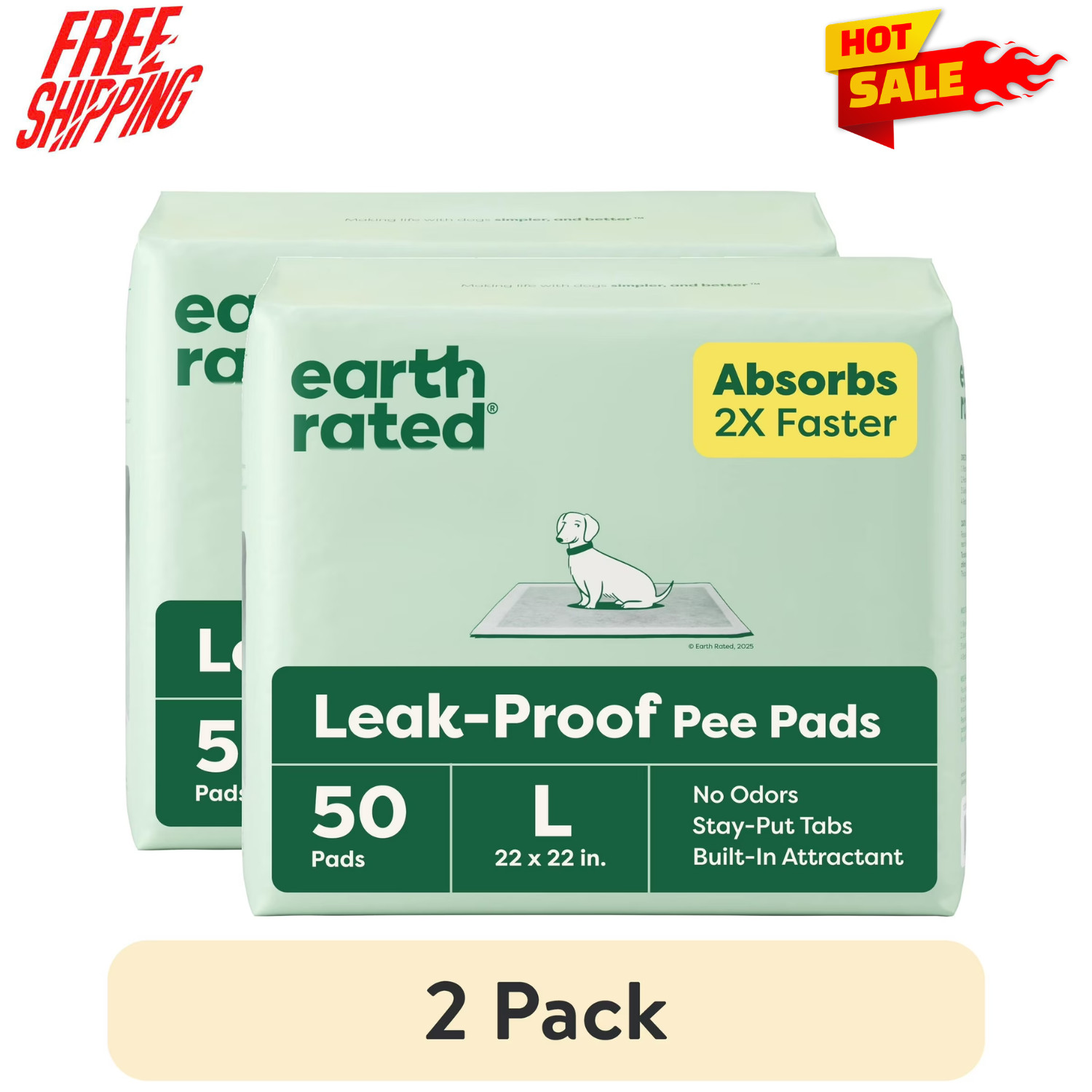 2 Pack Earth Rated Dog Pads 22×22 50Ct Unscented Leak Proof Training Pads