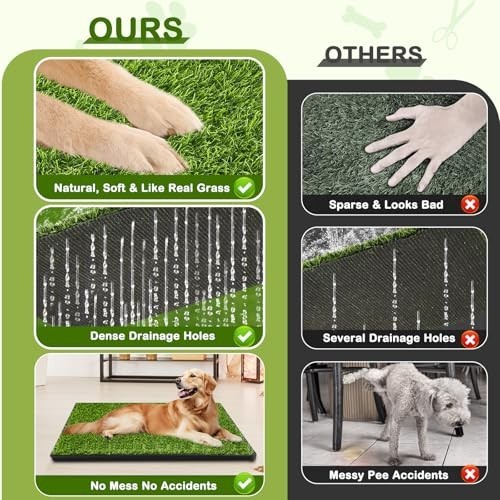 Large Dog Grass Pad with Tray – 34″x23″ Reusable Turf Potty for Indoor/Outdoor T