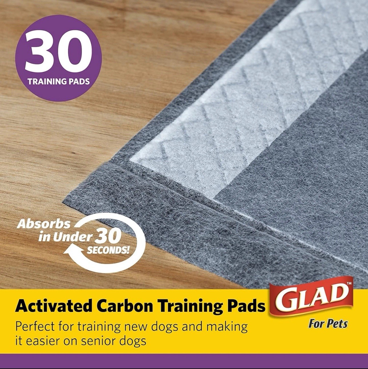 Glad Jumbo 28X30 Charcoal Disposable Dog Training Pads 30Count Super Absorbent