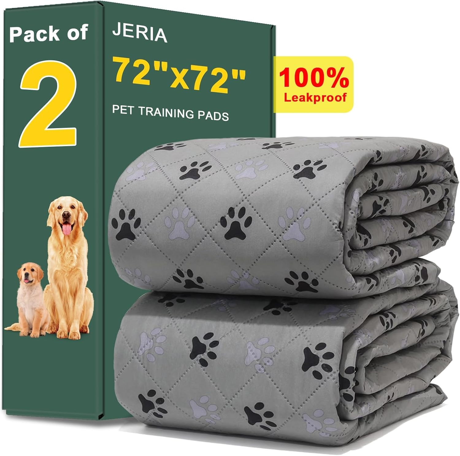 2 Pack 72″X 72″ Waterproof Non Slip Wee Wee Pad，Reusable Washable Pee Pads for D