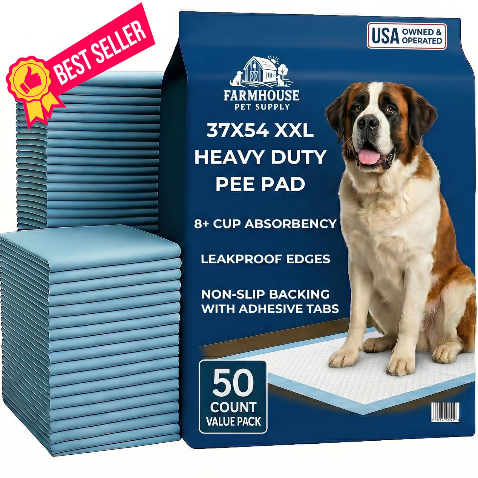 Pee Pads for Dogs Extra Large 37×54 XXL – 50 Count Leak Proof 37×54, Blue