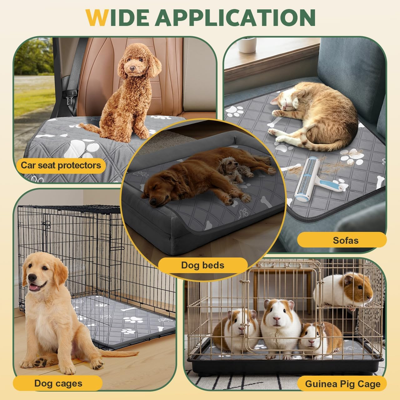 Gimars Upgrade Heavy Absorbency Non-Slip Washable Pee Pads for Dogs, 72″X72″，65″