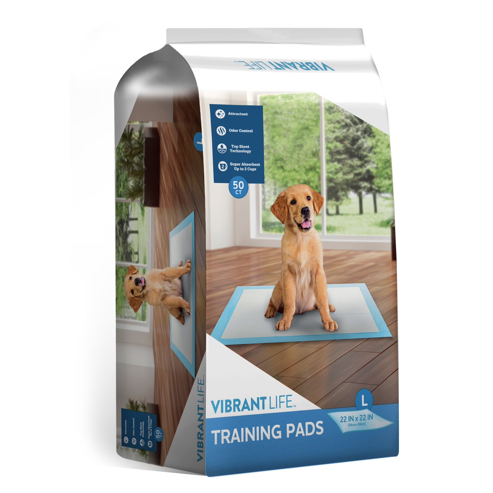 Large 5-Layer Pet Training Pads, 22” X 22”, 50 Count