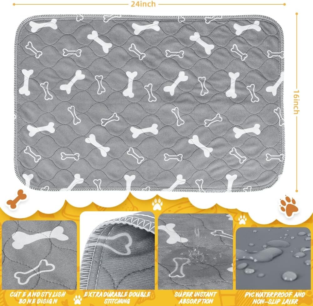 6pack Washable Pee Pads for Dogs 24 x 16 Inch 6Pack (24"x16"), Gray