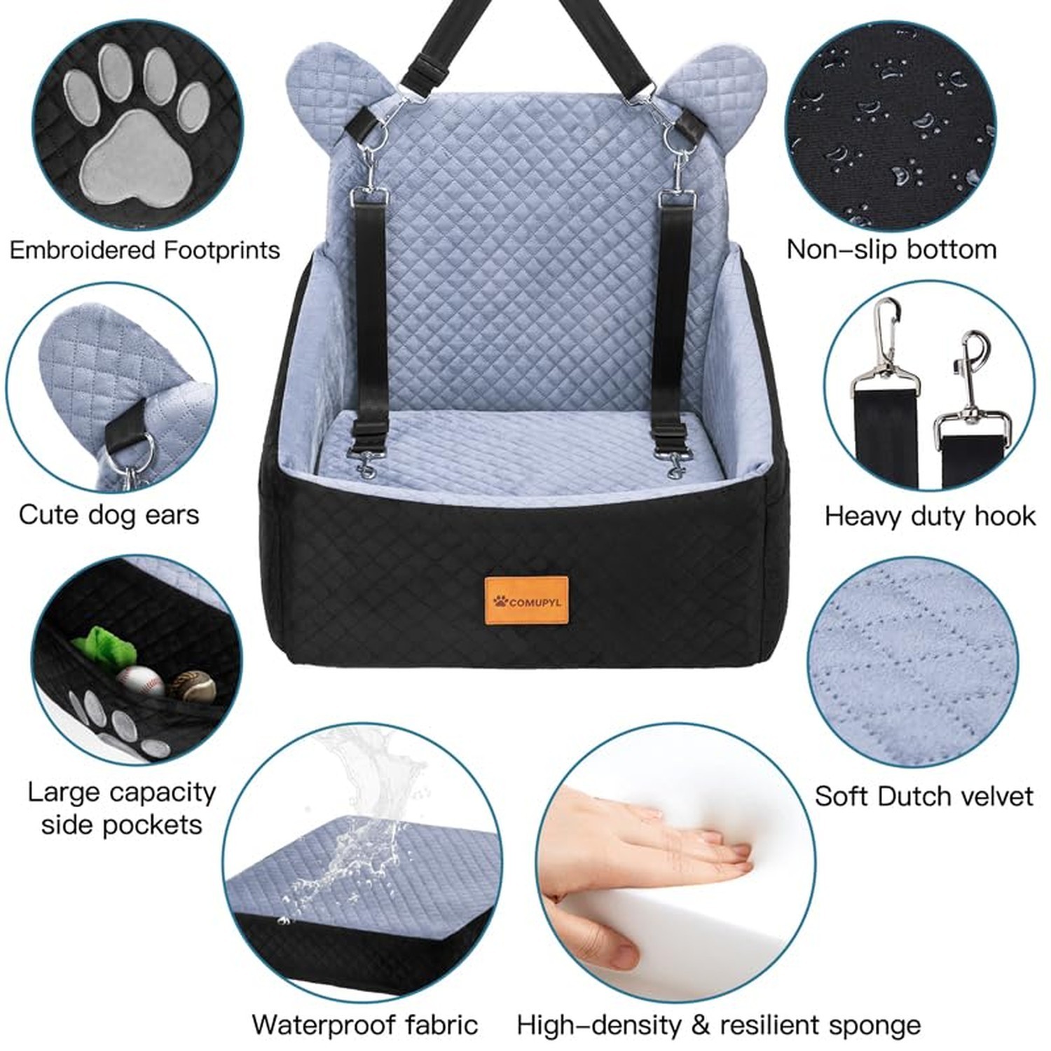 Dog Car Seats for Small/Medium Dogs up to 33lbs(Grey Black). | Washable, Wate…