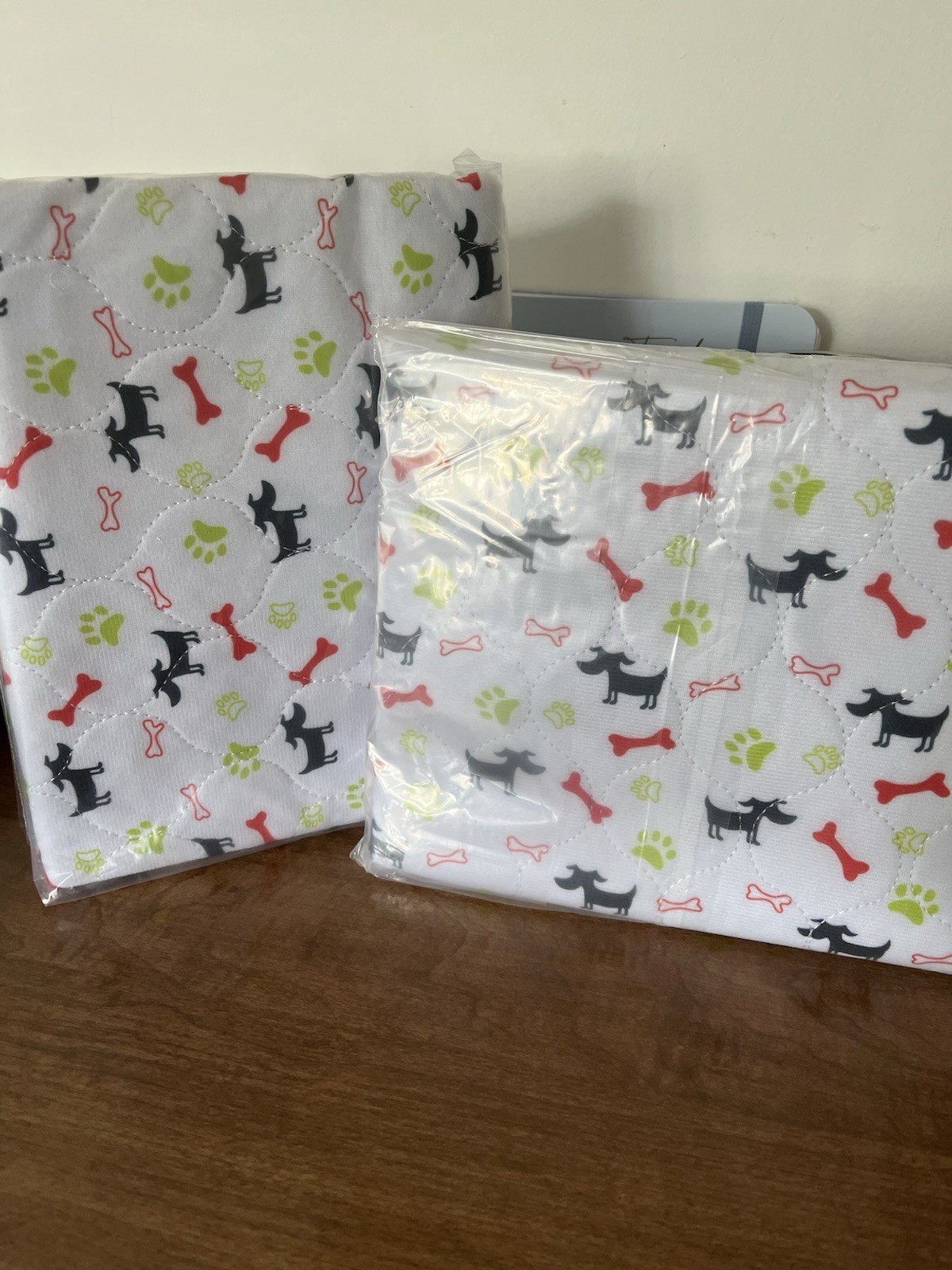 Reusable Washable Quilted Dog Training Pad Mat, Paw Bone Print, White set of 2
