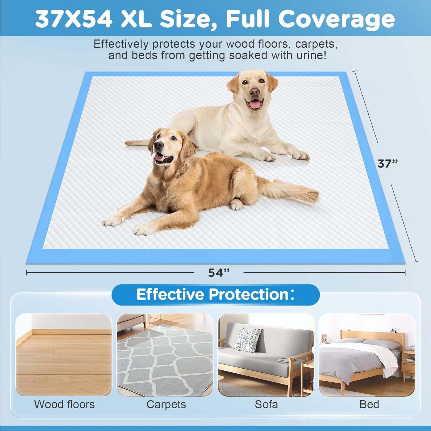 Enormous 37″x 54″ Dog Training Potty Pads, Super Absorbent & Leak-Proof 6 Layers