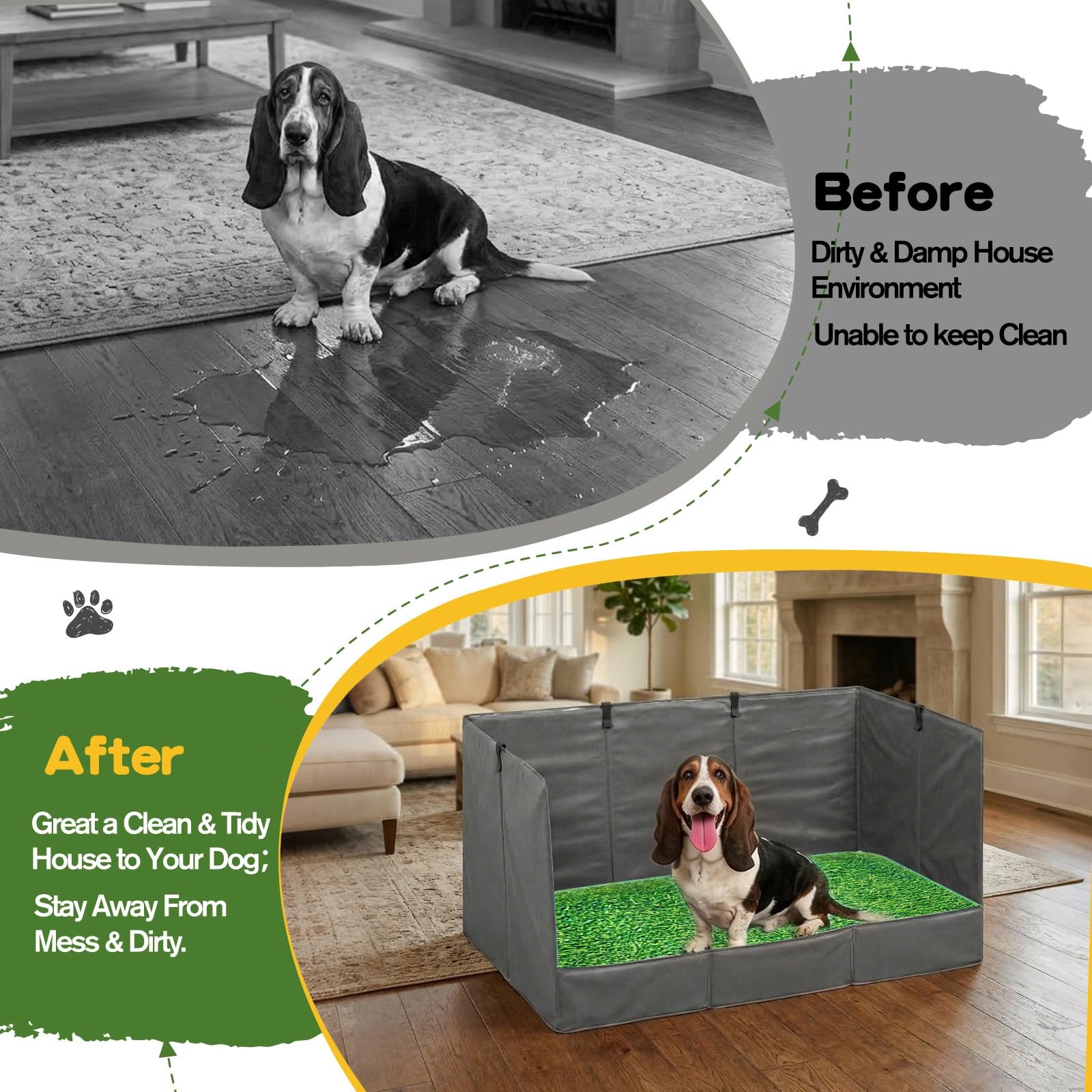 33.5″×23.6″×15.9″ High Walls Dog Potty Tray with Artificial Grass, Foldable D…