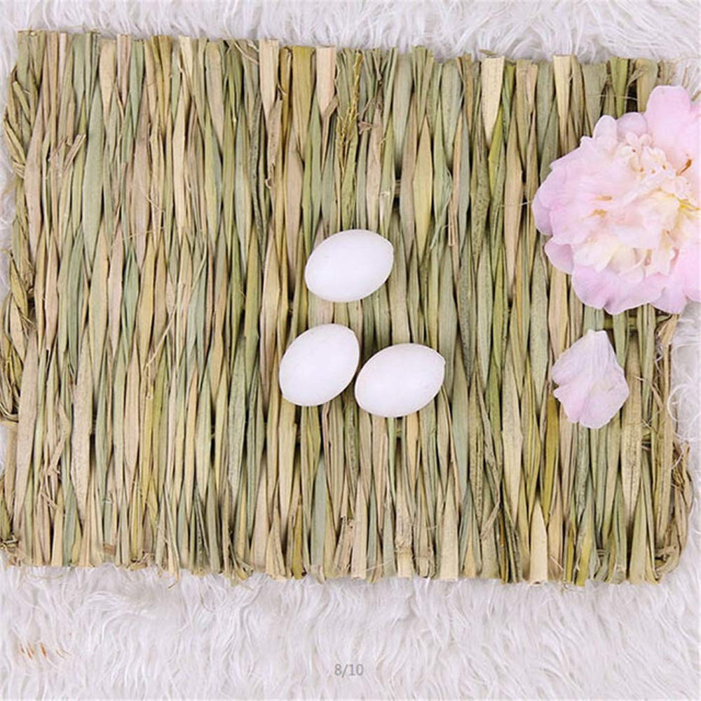 Hamiledyi Grass Mat Woven Bed Mat for Small Animal Bunny Bedding Nest Chew Toy B
