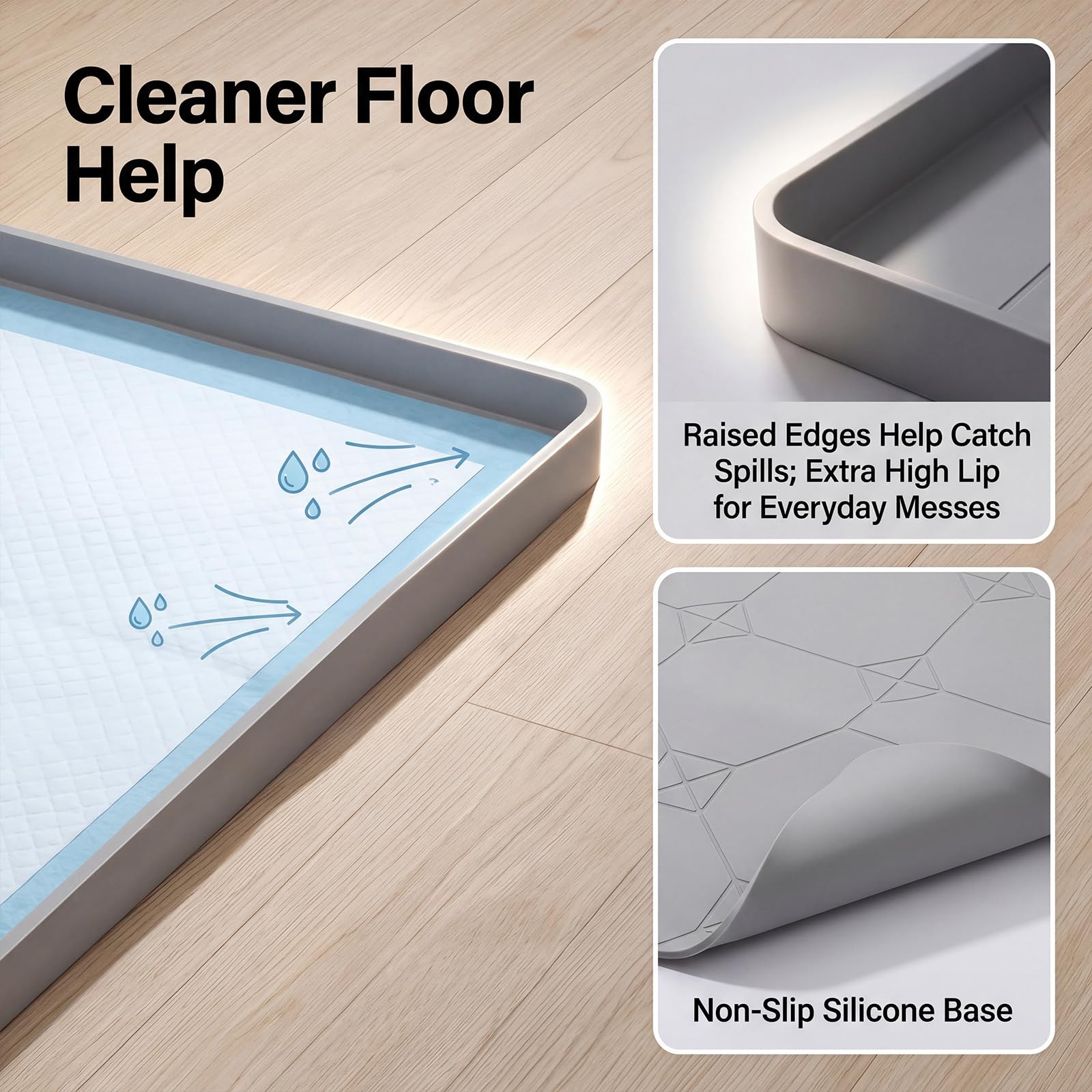Dog Pee Pad Holder,Silicone Indoor Dog Potty Tray,28×22 in,Gray,Thickened Mat…