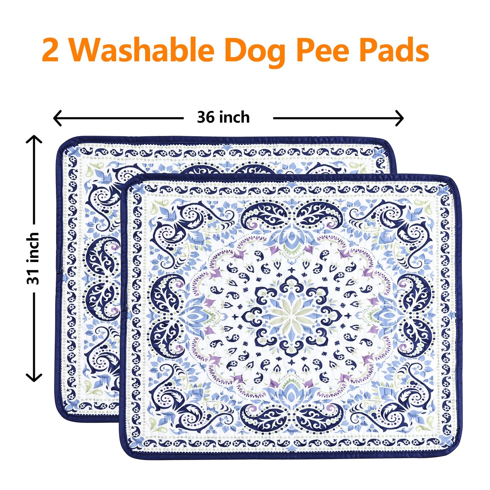 Mozin Washable Pee Pads for Dogs, 2 Pack Super Absorbent Reusable Puppy Pads