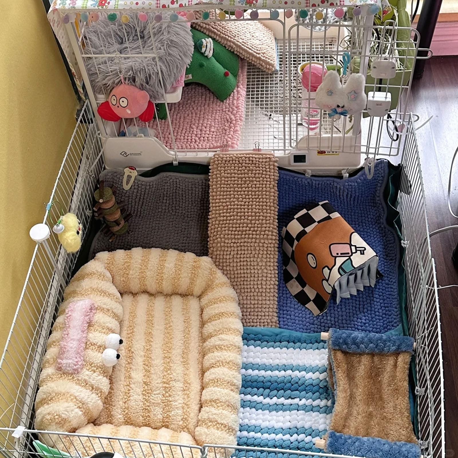 4 Pcs Guinea Pig Cage Liner, Bunny Washable Mats Rug Guinea Pig Fleece Beddin…