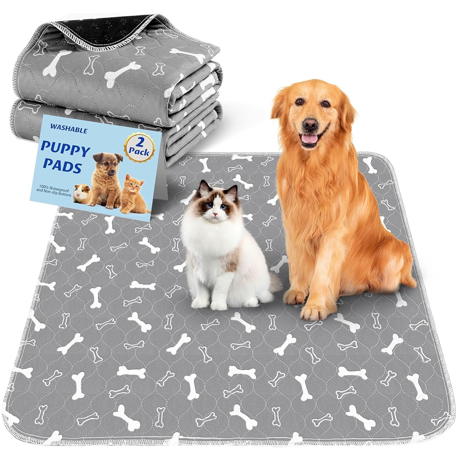 Reusable Large Non Slip Waterproof Dog Pads 36×48 Gray 2 Pack Puppy Training