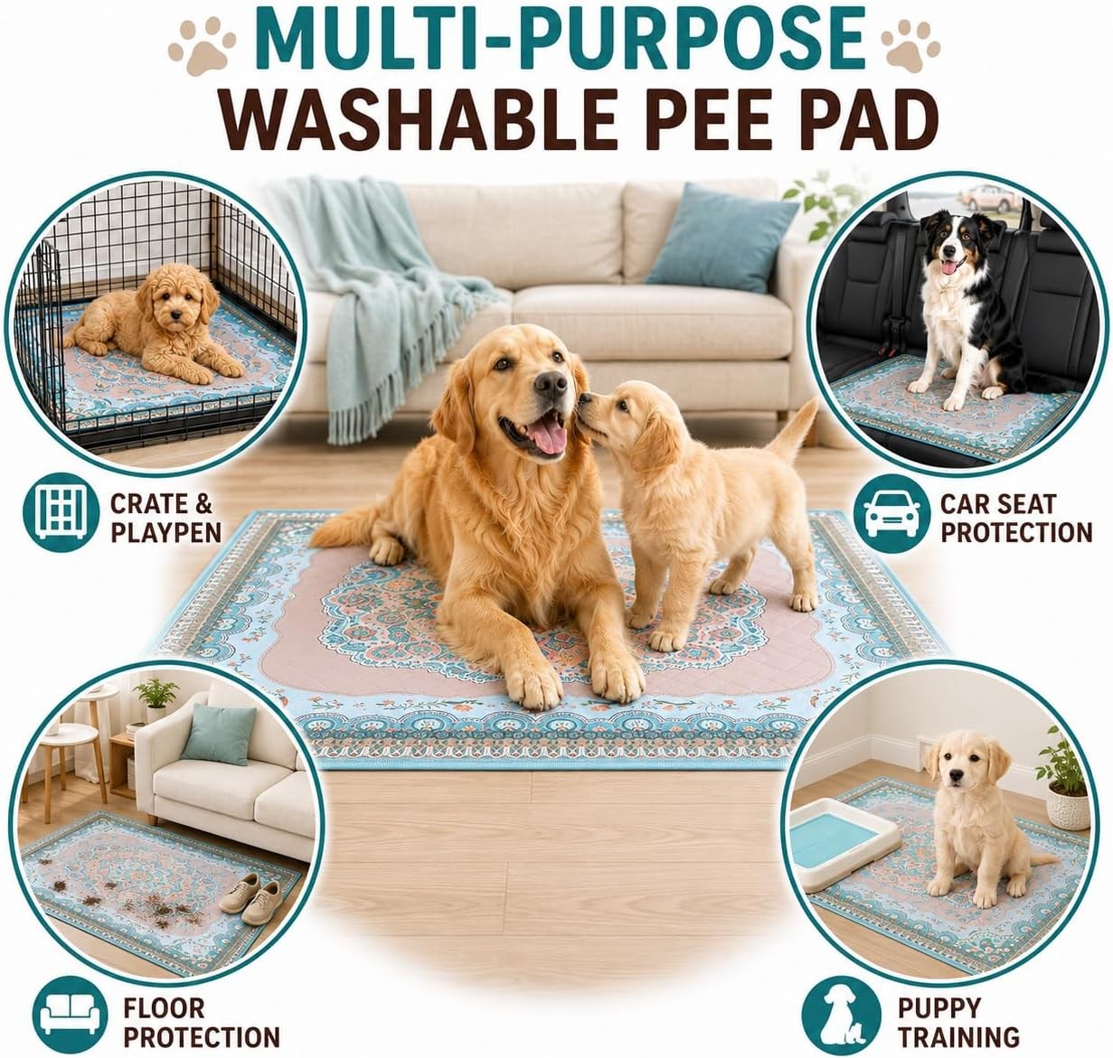 Washable Pee Pads for Dogs, 18″X24″ 2 Pack Reusable Puppy Pads Pet Training Pads