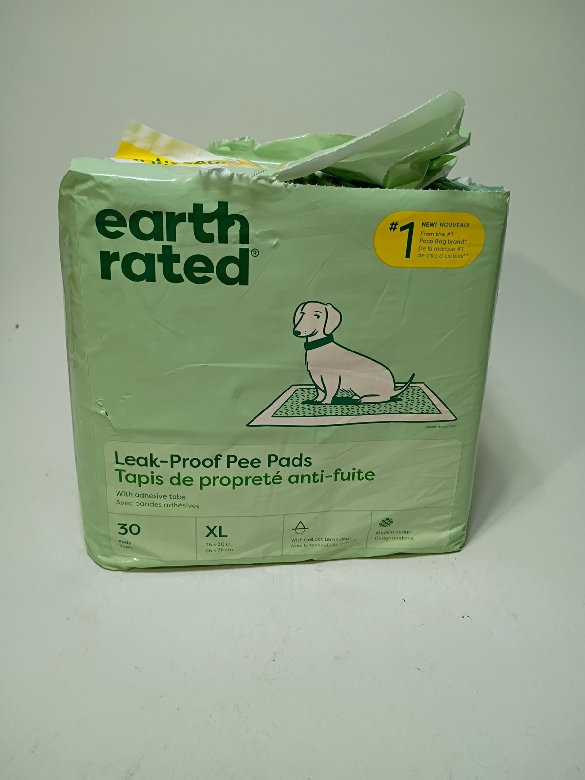 Earth Rated Leak-Proof Pee Pads XLarge 26×30” 24 Pads OPEN PACKAGE Adhesive Tabs